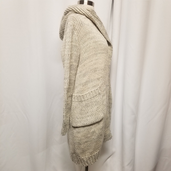 Vintage POL Chunky Knit Long Duster Gray Open Cardigan Sweater Woman's M - Picture 4 of 6